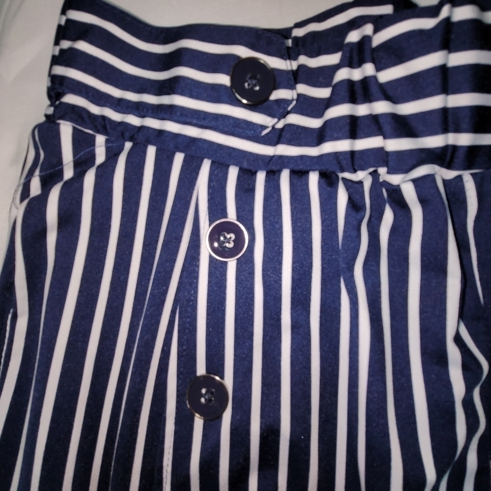 Robert Louis Wide Leg Cropped Navy Blue & White Striped Pants Womens Size Small - Picture 8 of 12